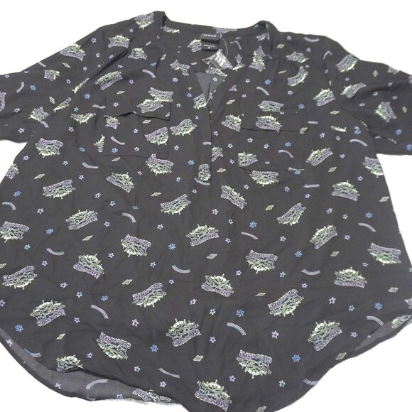 Women's Pixar Monsters Inc Blouse Quarter Placket Elbow Sleeve Sz 16 - Picture 2 of 5